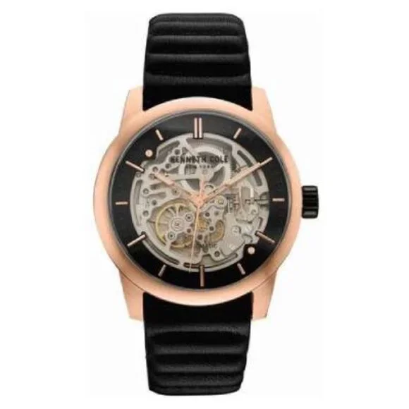 Kenneth Cole Men's Skeleton Dial Black Leather Watch - Picture 1 of 6